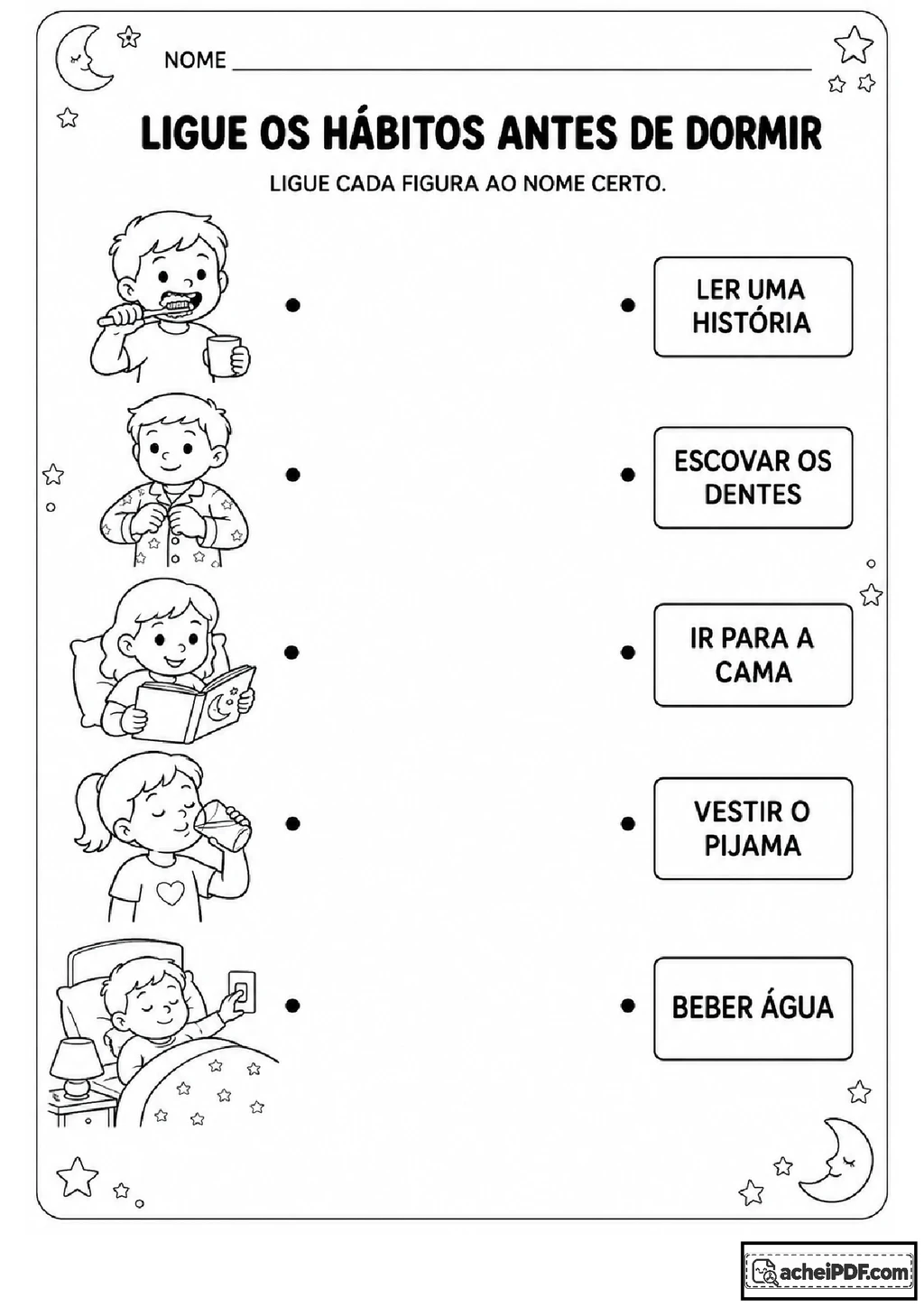 Rotina noturna: atividades de ligar para imprimir