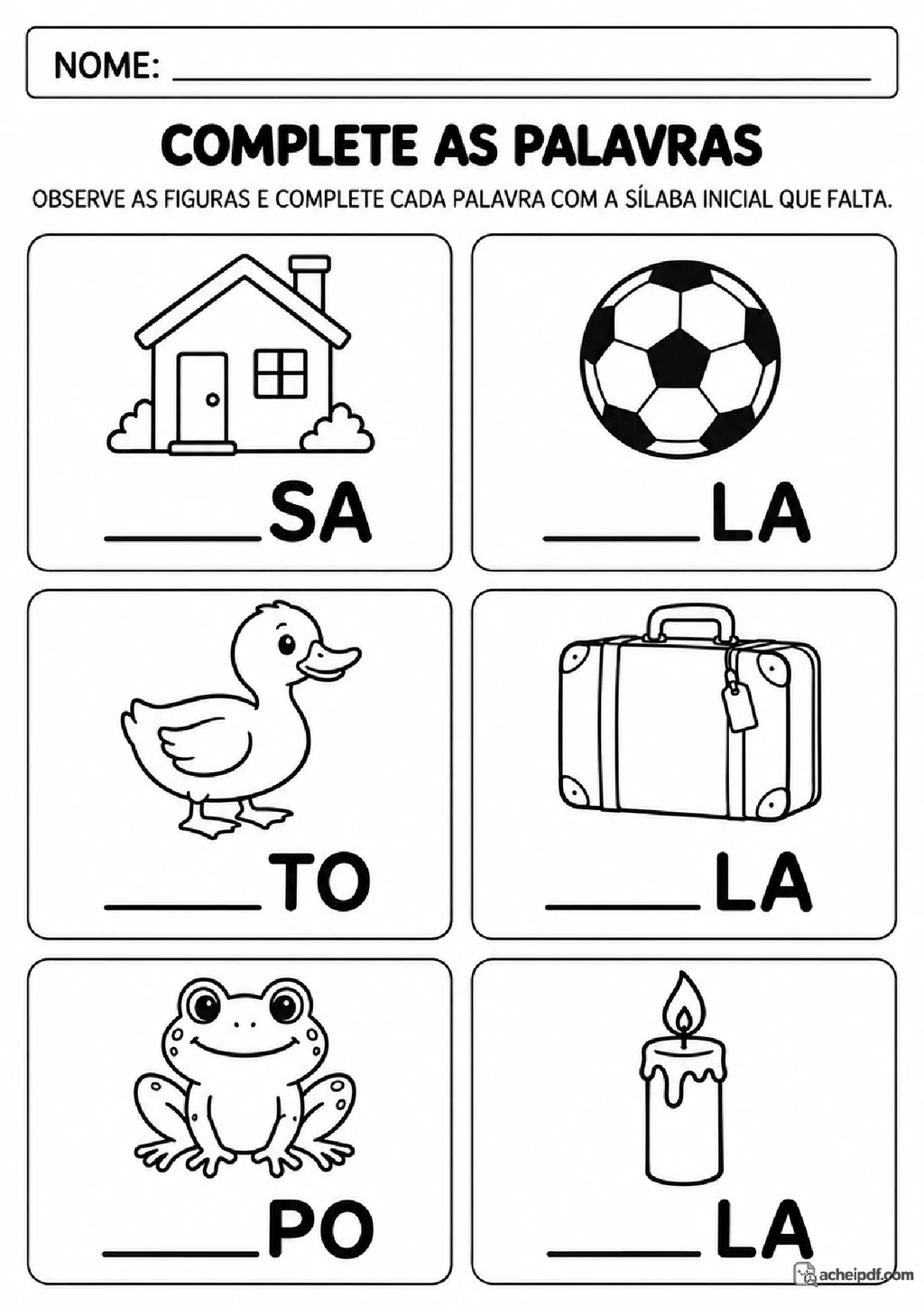 Complete as Palavras com Sílabas no 1º ano