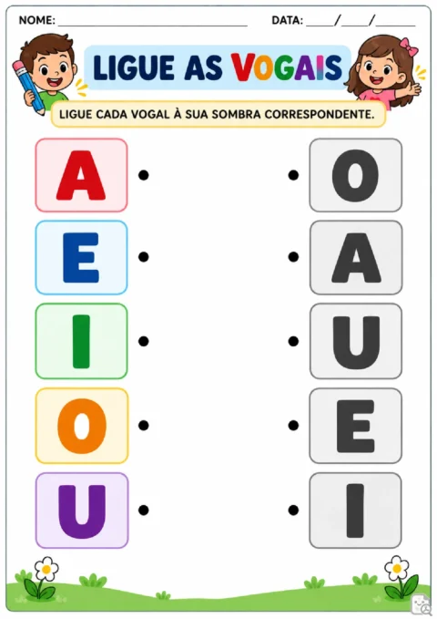 Atividade para Pré I de correspondência visual entre cada vogal e a silhueta da mesma letra