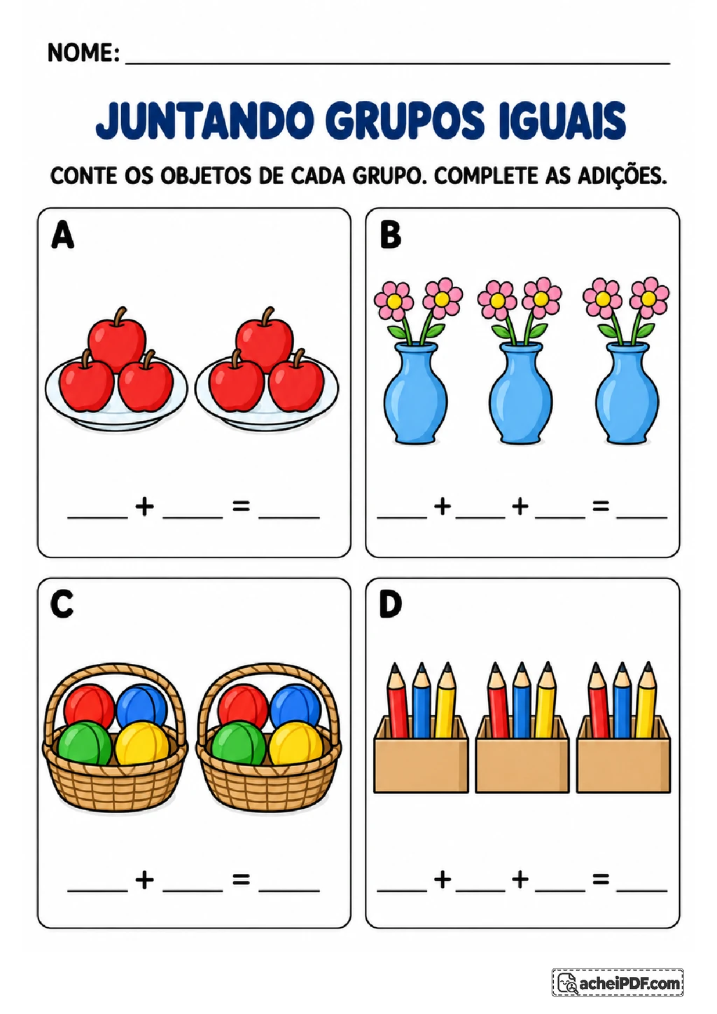 Multiplicação com Grupos Iguais em PDF para Imprimir