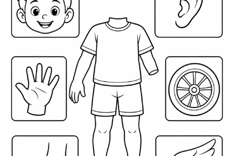 Corpo humano incompleto com seis peças para observar e pintar somente as partes que faltam