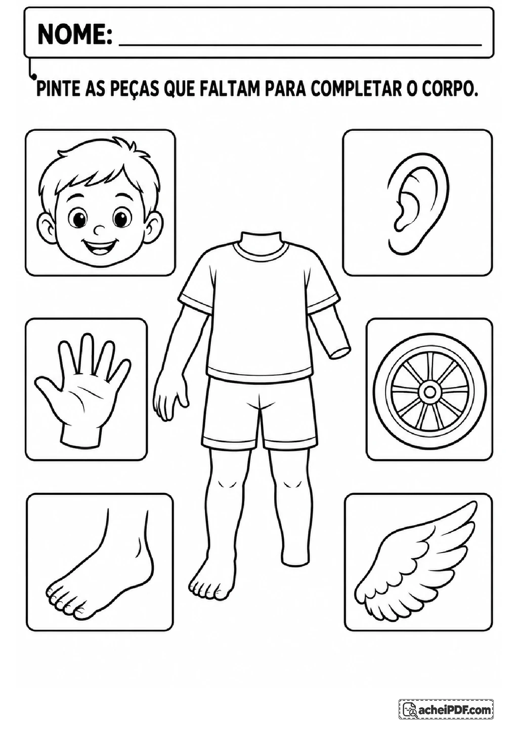 Montagem do Corpo Humano com Peças e Desafios Visuais