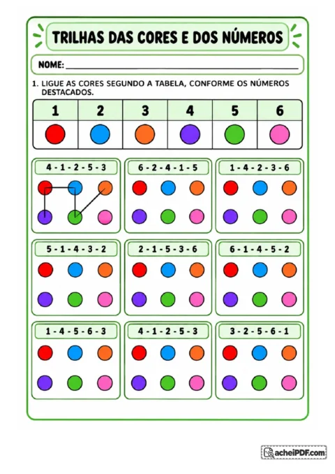 Imagem 3 da postagem: Preencher nome e data, consultar a tabela de correspondência entre seis números e seis, para o Pré II.