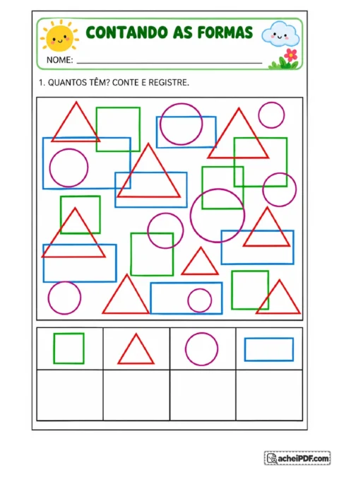 Imagem 10 da postagem: A criança deve observar um conjunto de figuras geométricas coloridas e sobrepostas,, para o Pré II.