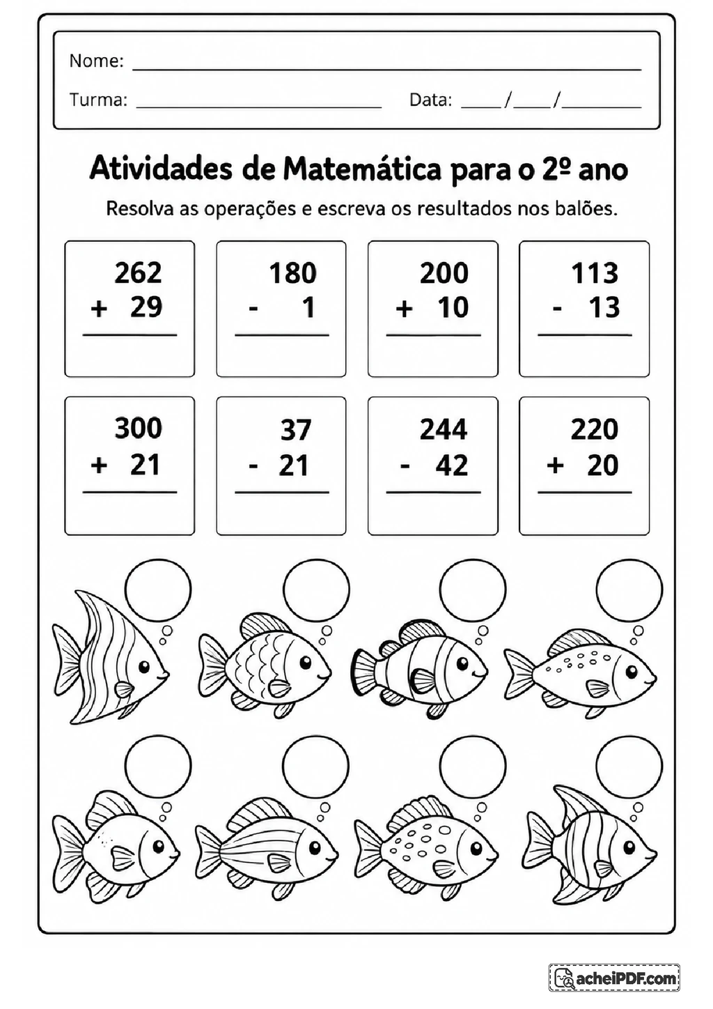 Operações, Sequências e Problemas de Matemática para o 2º ano