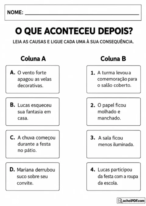 Frases sobre acontecimentos de uma festa de Halloween para ligar causas às consequências