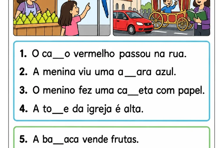 Exercício de ortografia com frases e lacunas para completar palavras usando R ou RR entre vogais
