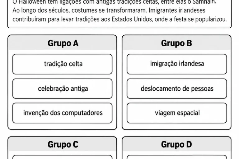 Atividade sobre a origem histórica do Halloween com identificação de afirmações incompatíveis