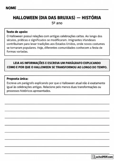 Produção de texto explicativo sobre as transformações do Halloween ao longo do tempo