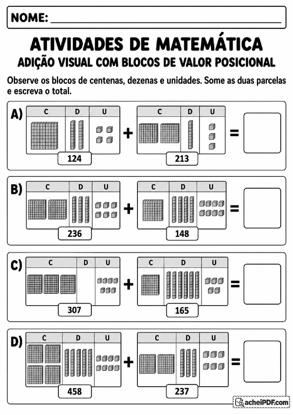 Atividades de Adição Visual para o 3º ano