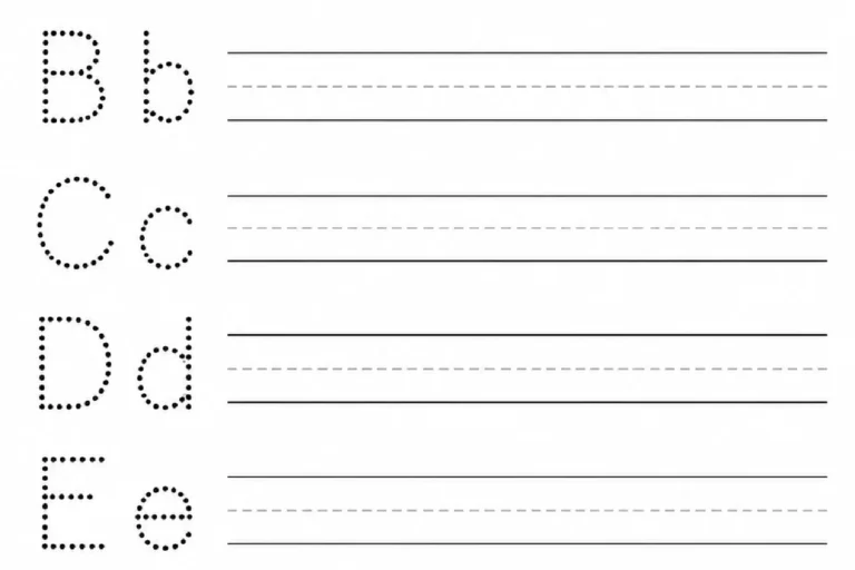 Letras A a G maiúsculas e minúsculas de imprensa com pontilhados e linhas para reproduzir cada par.