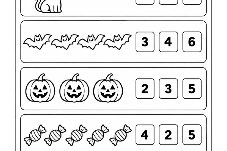 atividade de halloween de contar para educação infantil: A criança deve observar cada um dos cinco grupos de desenhos de Halloween, contar, para o Pré II.