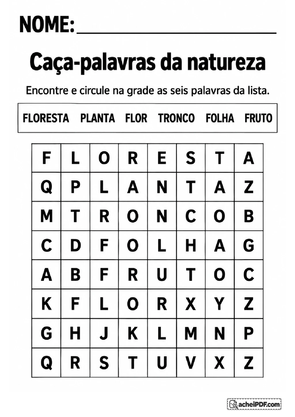 Palavras Escondidas para o 2º ano em PDF