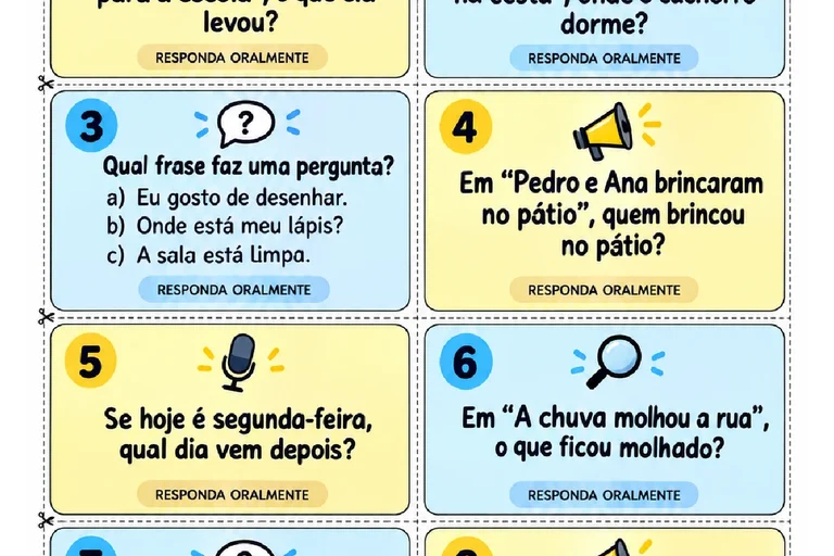 Perguntas para Jogo Torta na Cara para o 3º ano