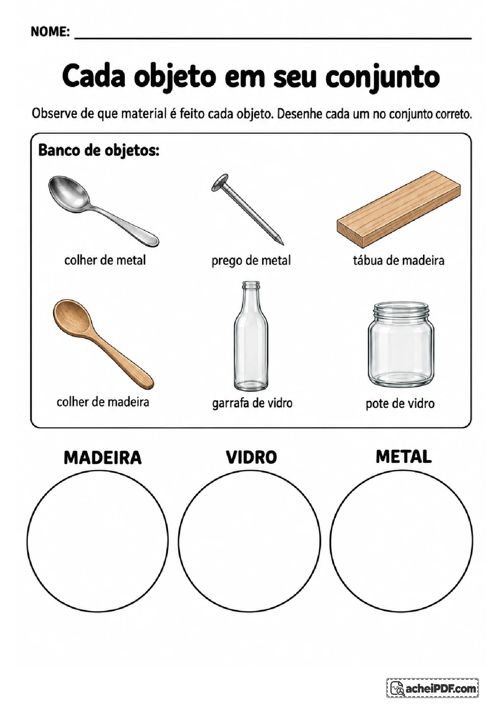 Atividades sobre Tipos de Materiais em PDF para Imprimir