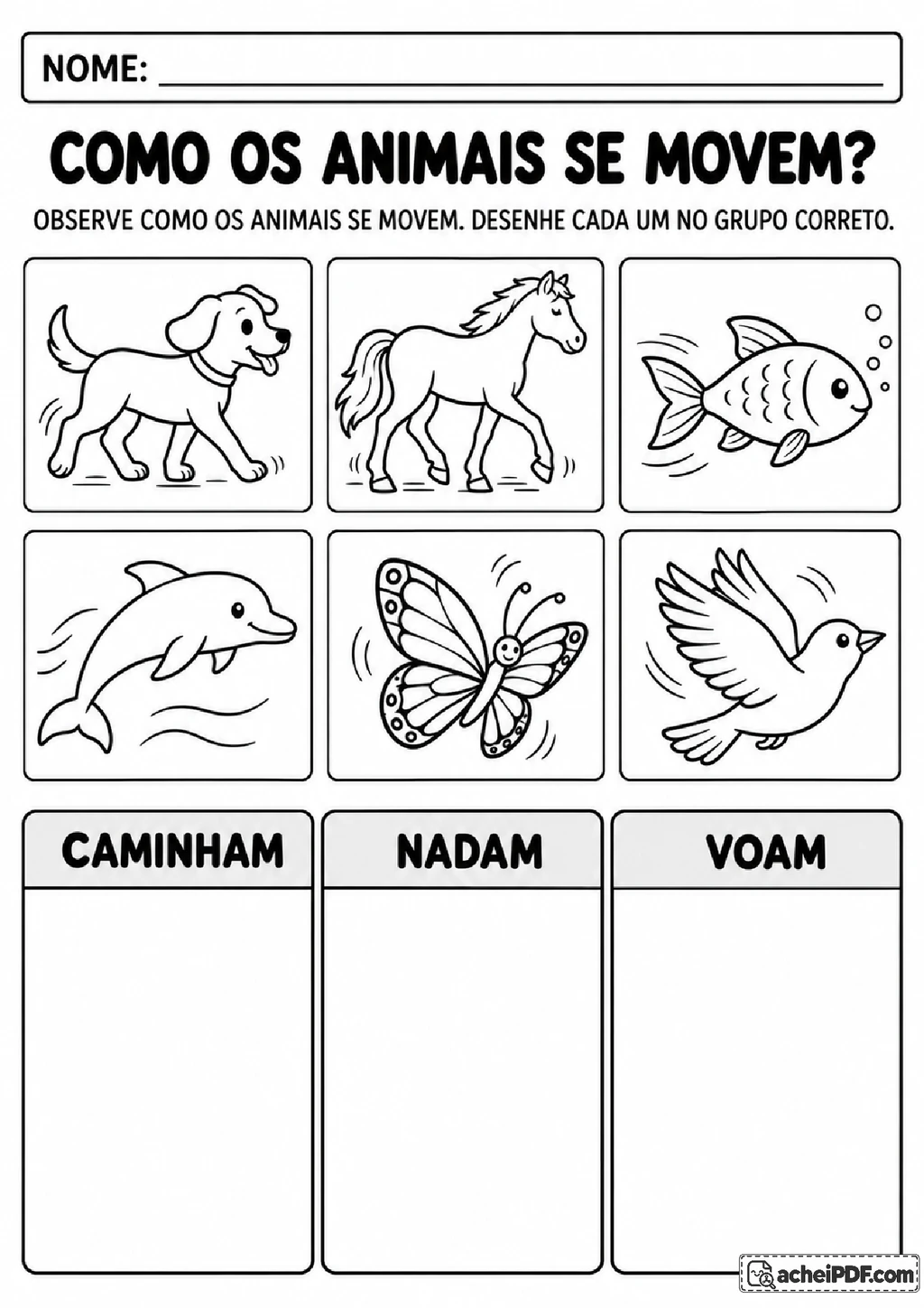 Atividades sobre Animais e Habitats em PDF para Imprimir