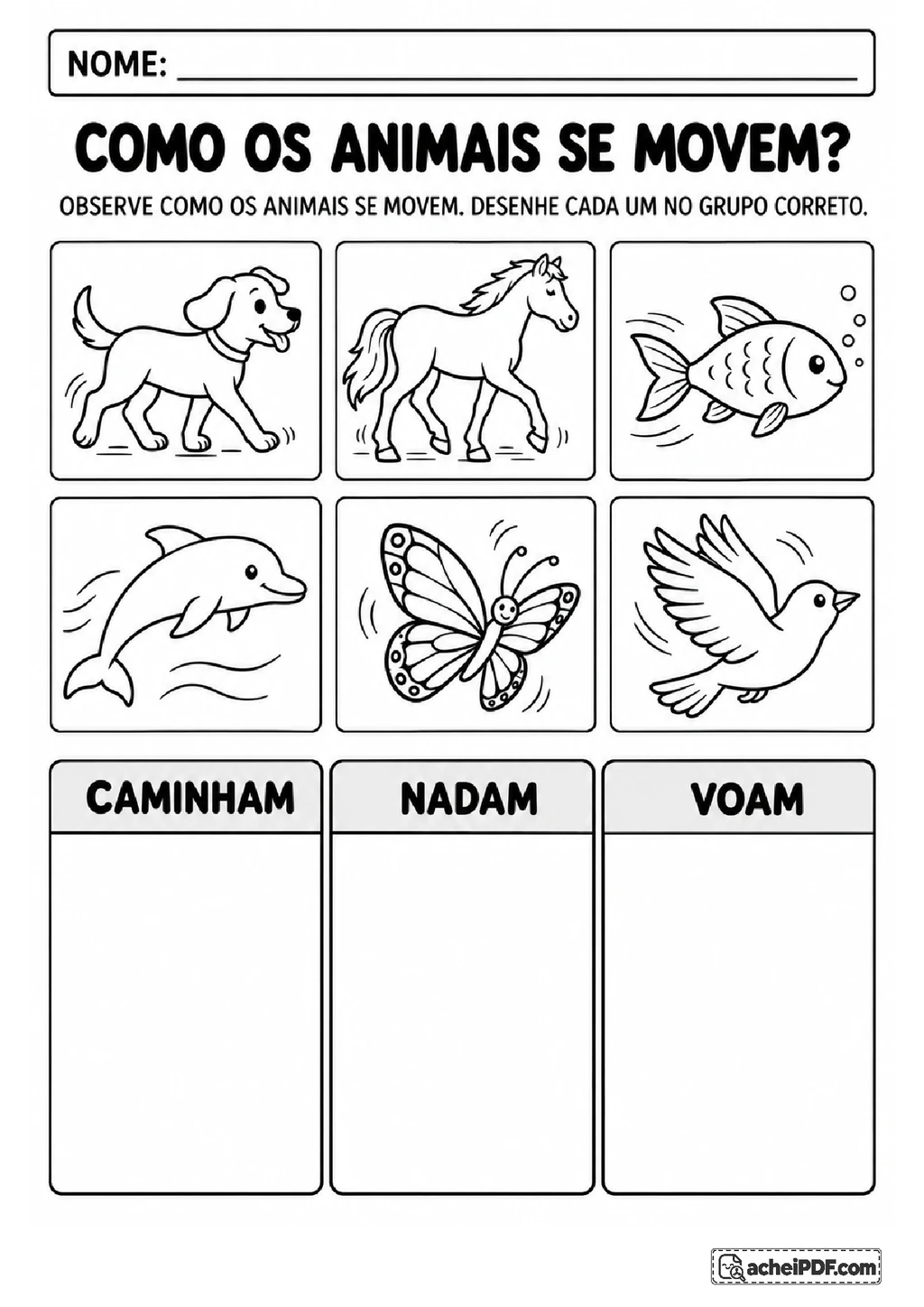 Atividades sobre Animais e Habitats em PDF para Imprimir