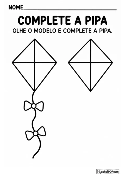 Pipa completa como modelo e outra sem cauda e laços para observar e desenhar as partes ausentes