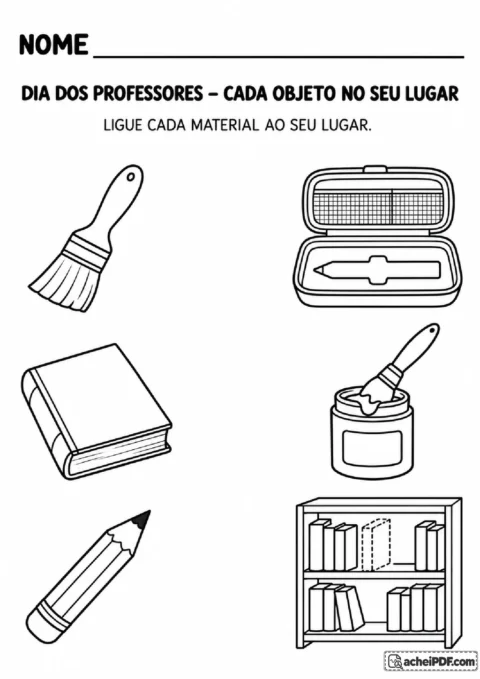 Pincel, livro e lápis de cor para ligar ao pote de tinta, à estante e ao estojo correspondente