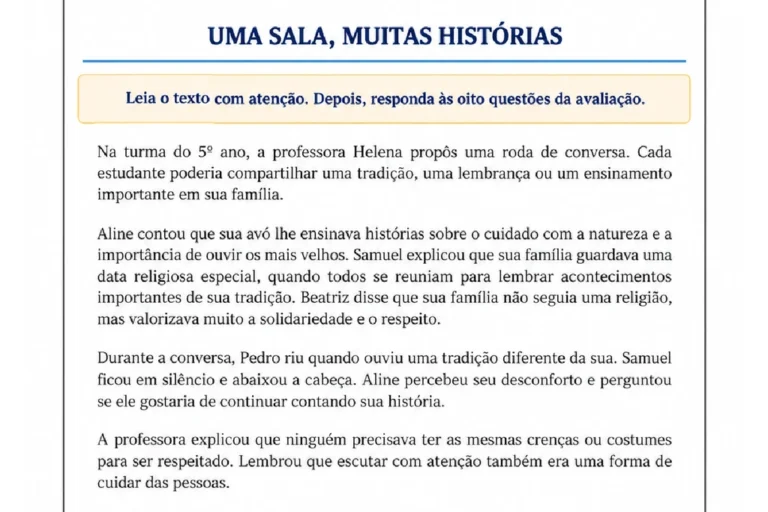 Texto Uma sala, muitas histórias sobre tradições familiares e respeito às diferenças para o 5º ano