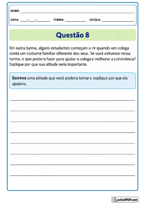 Situação escolar para propor uma atitude de acolhimento diante de zombarias sobre costumes familiares