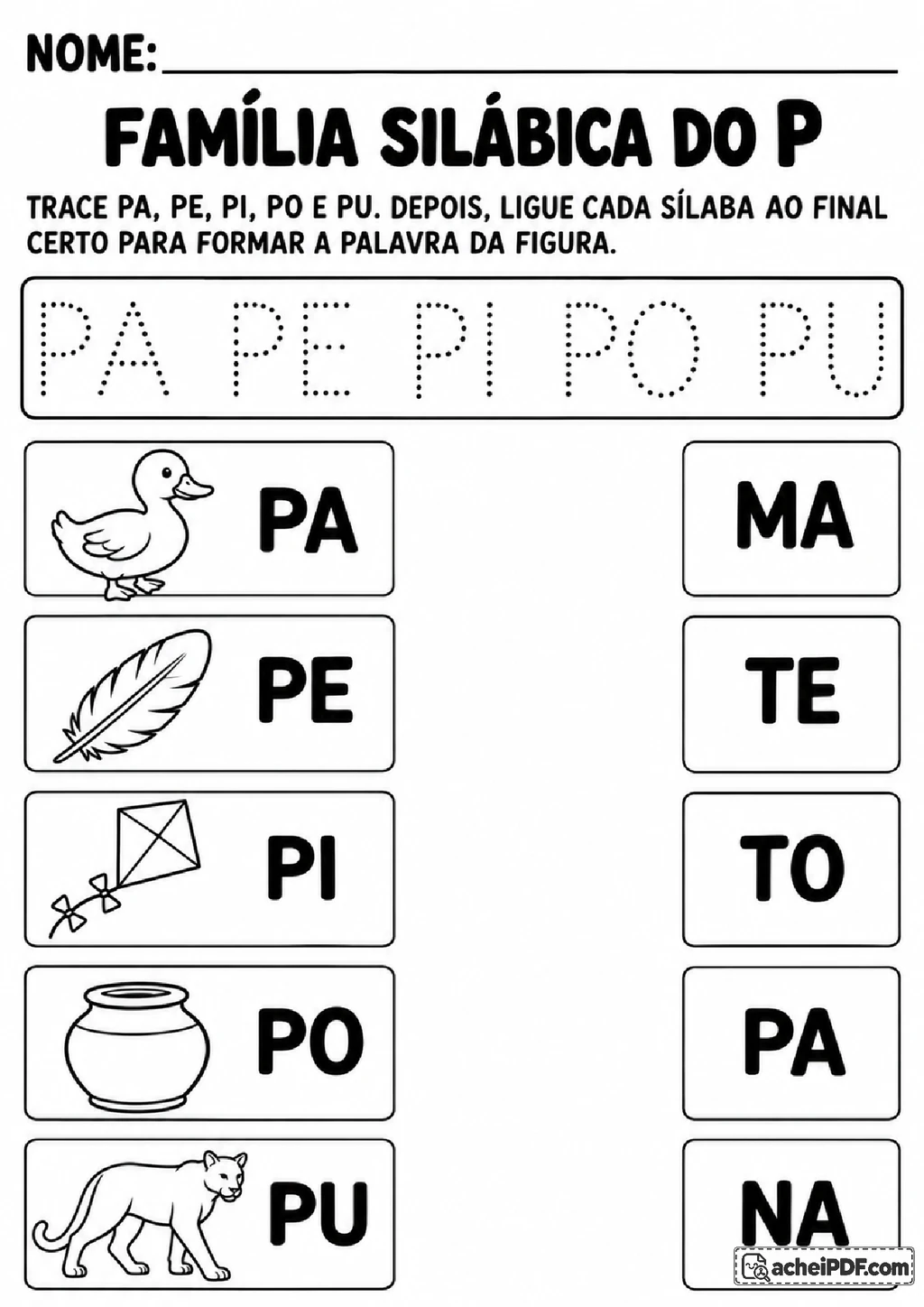 Famílias Silábicas para Imprimir com Traçado e Palavras
