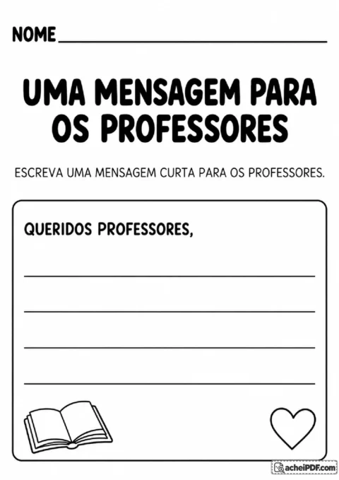 Cartão de homenagem com a abertura Queridos Professores e linhas vazias para escrever uma mensagem curta