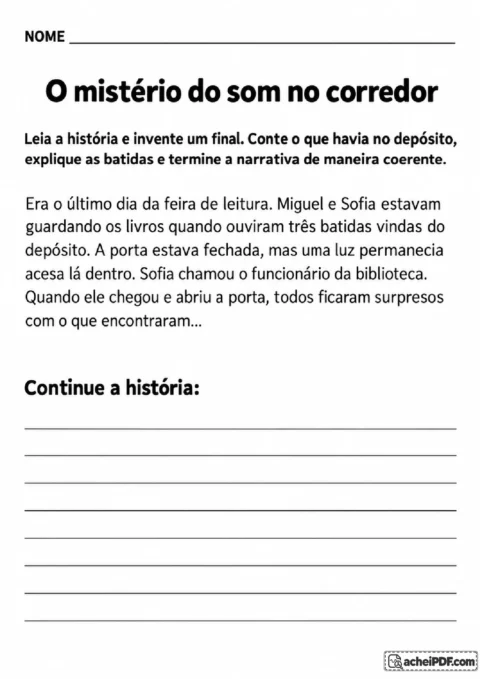 Texto narrativo sobre batidas misteriosas em um depósito para o aluno imaginar a explicação e o final.