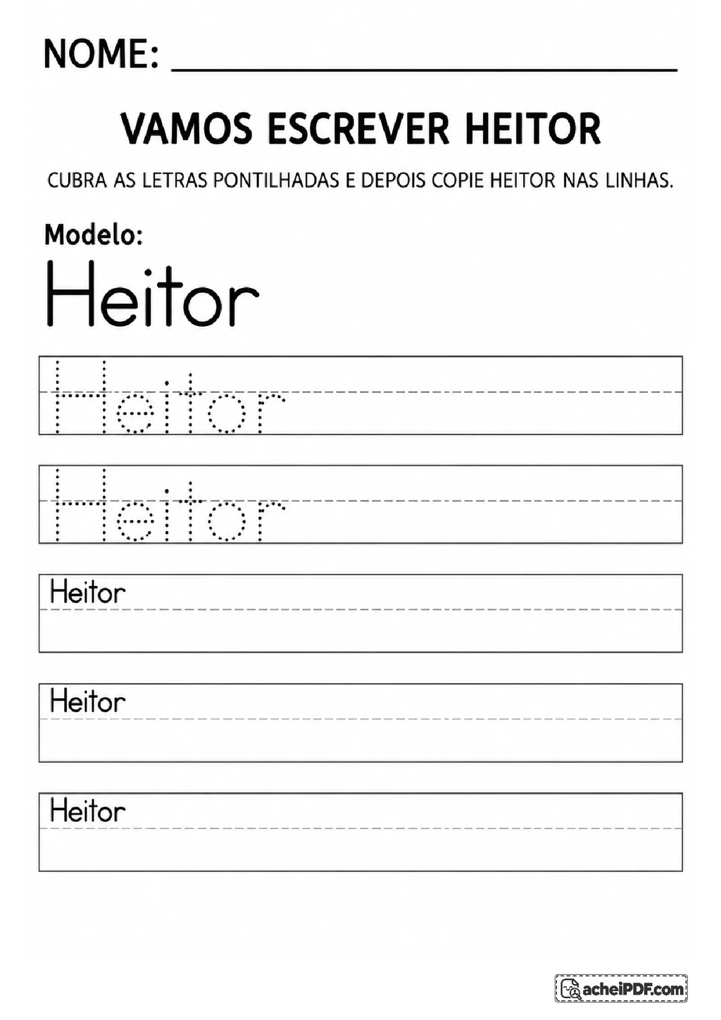 Caligrafia do Nome Heitor Parreira Martins para Imprimir