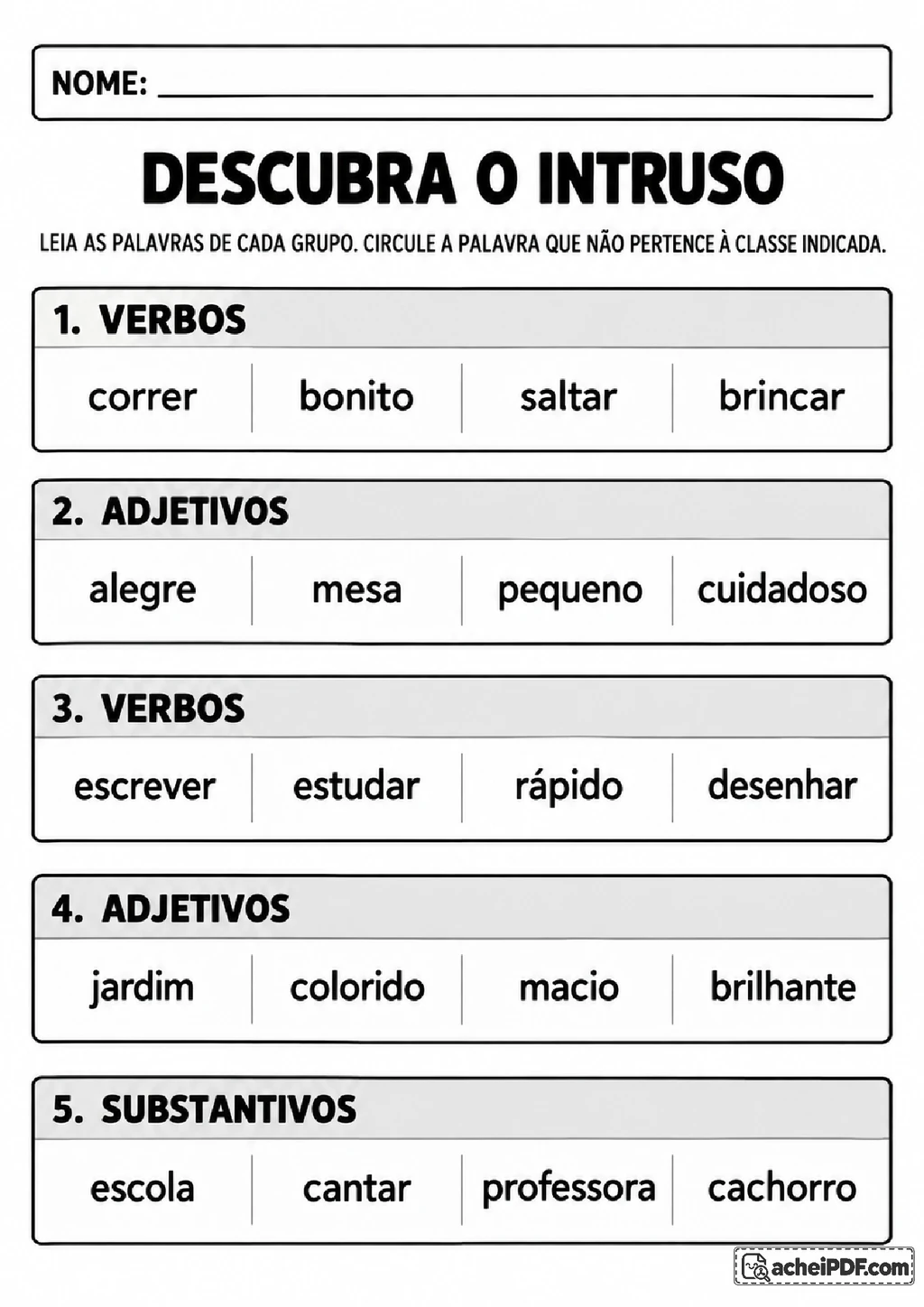 Atividades de Verbos, Adjetivos e Plural para o 3º ano