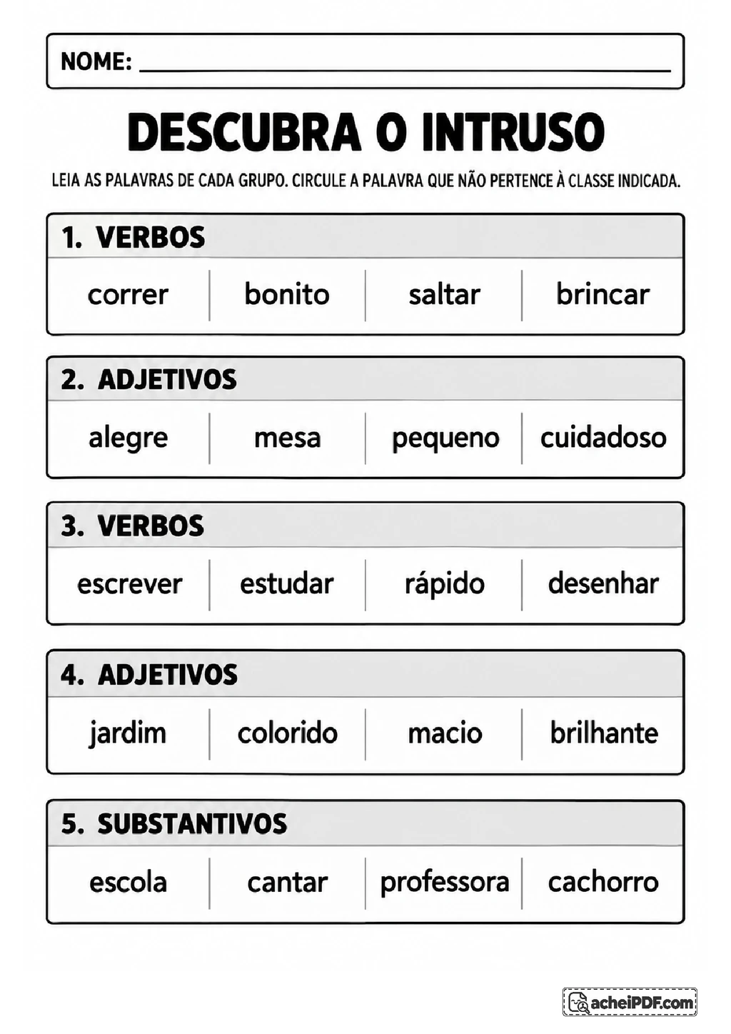 Atividades de Verbos, Adjetivos e Plural para o 3º ano