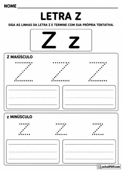 Letra Z maiúscula e minúscula com horizontais e diagonal para reproduzir.