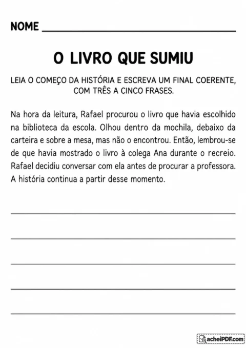 História O Livro que Sumiu com linhas para criar um final coerente de três a cinco frases