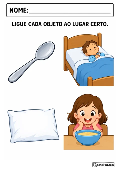 Colher e travesseiro para ligar às cenas de uma criança com comida e outra deitada na cama
