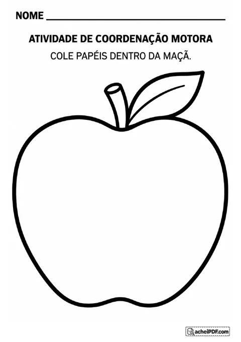 Maçã grande com interior branco e contorno grosso para colar pedaços de papel dentro da figura