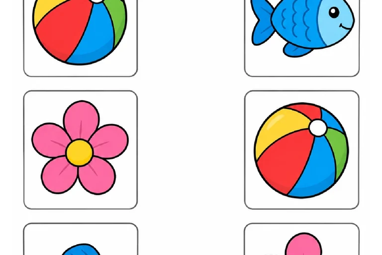 Bola, flor e peixe em duas colunas para ligar os desenhos iguais com movimentos amplos