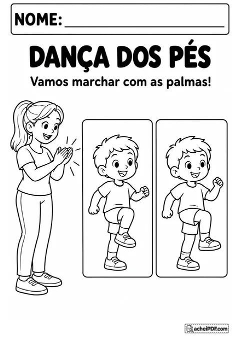 Dança dos pés com dois quadros de marcha alternada e professora batendo palmas lentamente
