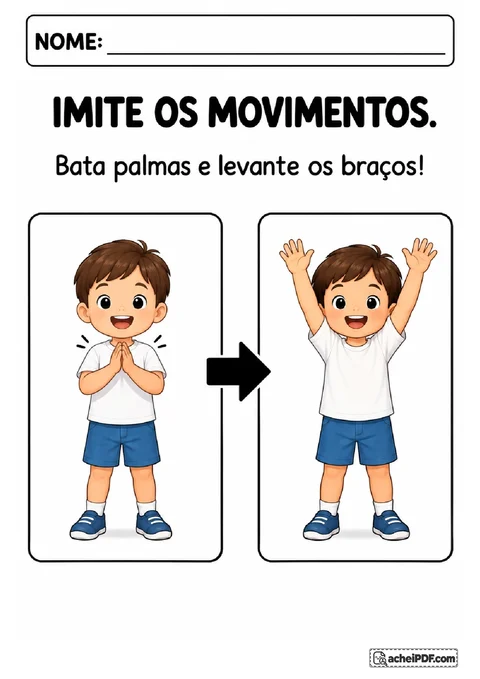 Sequência de dois gestos corporais com criança batendo palmas e depois levantando os braços