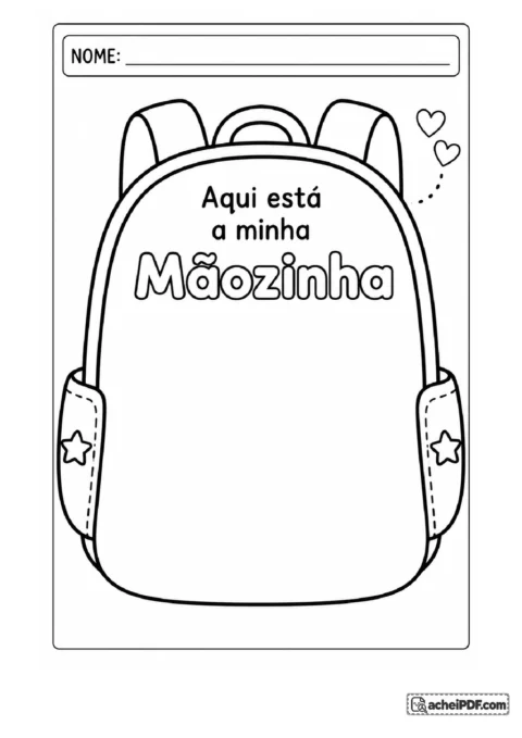 Atividade de mochila da identidade para imprimir e trabalhar autoconhecimento para o Pré I, folha 06 de 11, com ilustrações e espaço para respostas.