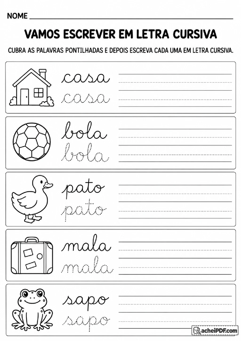 Letra Cursiva com Palavras e Frases para o 1º ano