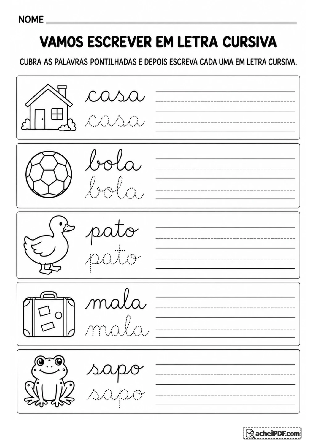 Letra Cursiva com Palavras e Frases para o 1º ano