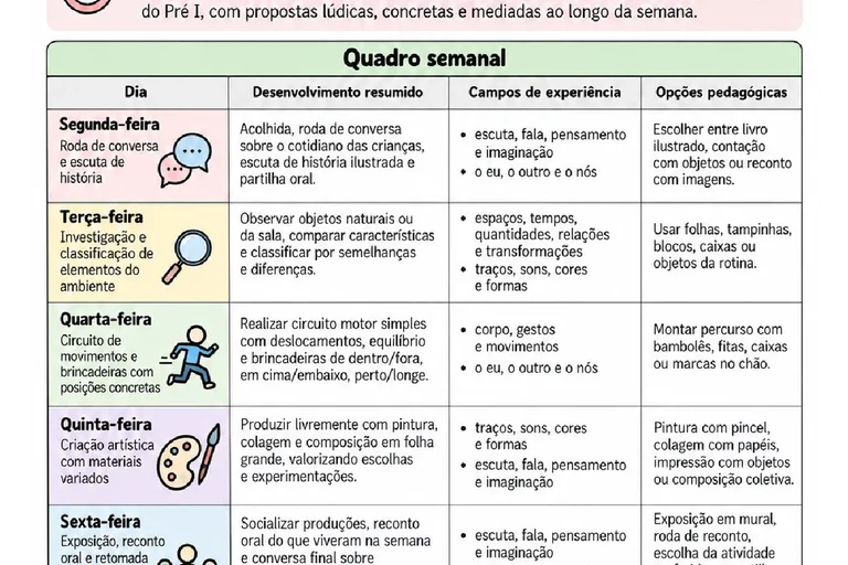 Plano Semanal para o Pré I: 5 a 9 de Outubro de 2026