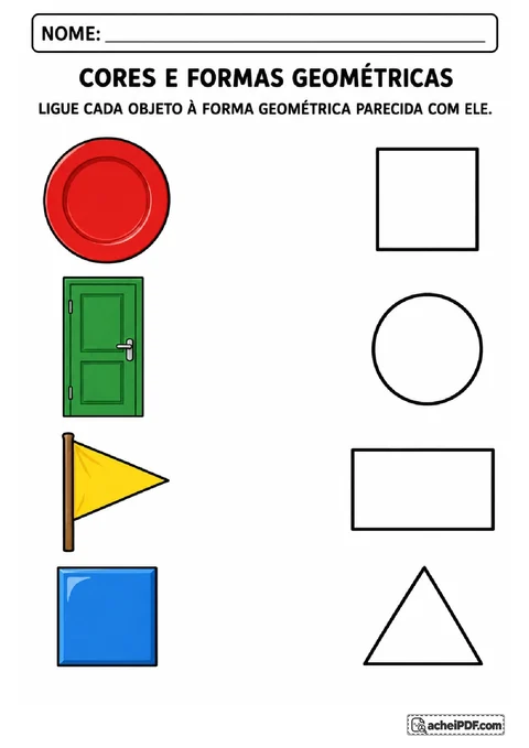 Prato, porta, bandeirinha e azulejo para ligar aos contornos de círculo, retângulo, triângulo e quadrado.