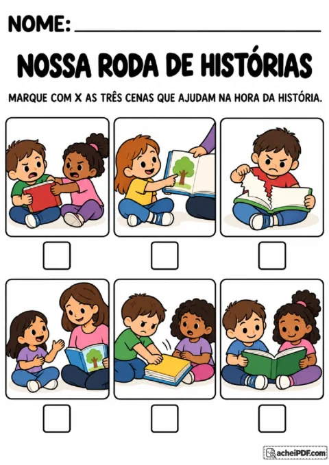 Seis situações de leitura compartilhada para marcar três atitudes de participação respeitosa na roda de histórias