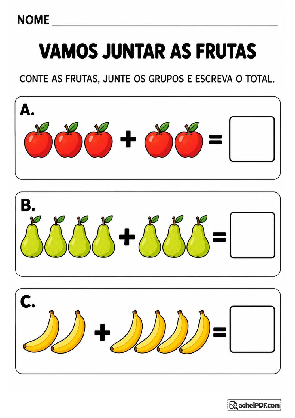 Adição com Desenhos até 10 para o Pré II