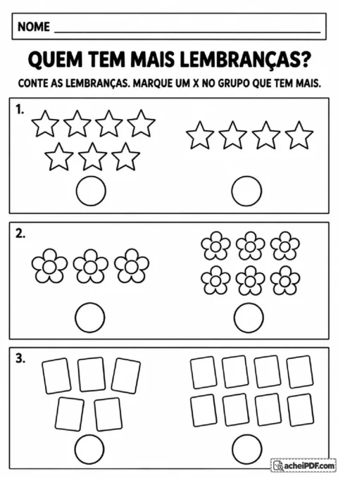 Pares de conjuntos de estrelas, flores e cartões para contar e marcar o grupo com mais lembranças