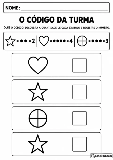 Legenda de estrela, coração e círculo com cruz para descobrir números por um código visual