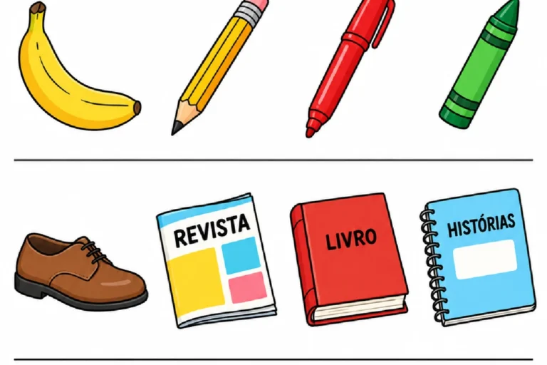 Grupos de objetos escolares e brinquedos para circular a figura que não combina em cada conjunto