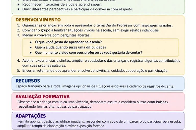 Plano de Aula do Dia do Professor para o Pré II