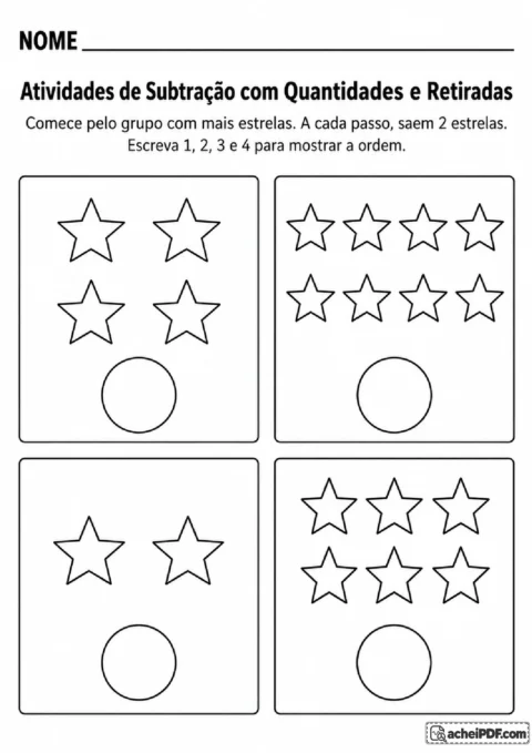 Quatro cartões com estrelas para numerar uma sequência decrescente em que duas estrelas saem a cada passo